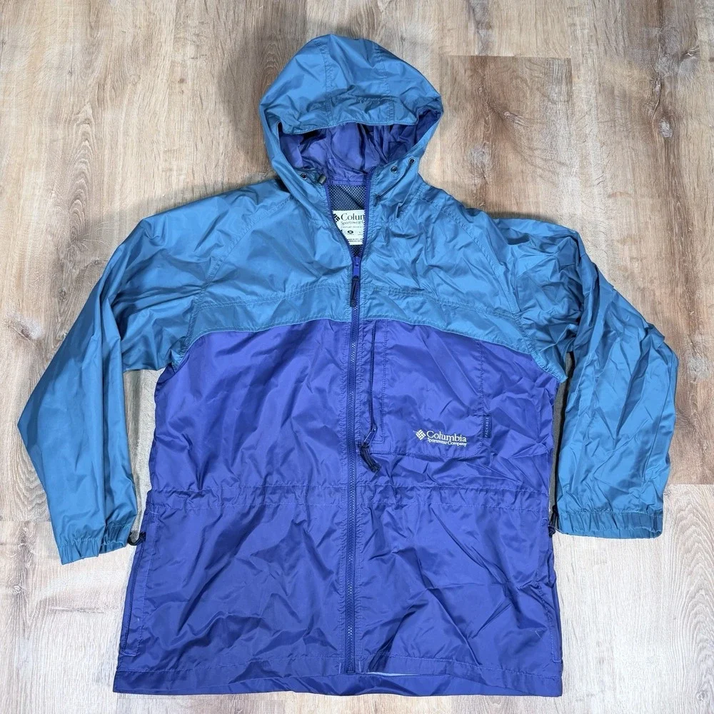 Columbia Vintage 90s Colorblock Windbreaker Womens Medium Jacket Packable Teal